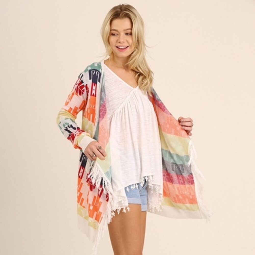 Rainbow geometric print cardigan